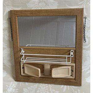 RV Caravan Wall Mounted Hanging Square Mirror Paper Towel Holder & Shelf Vintage